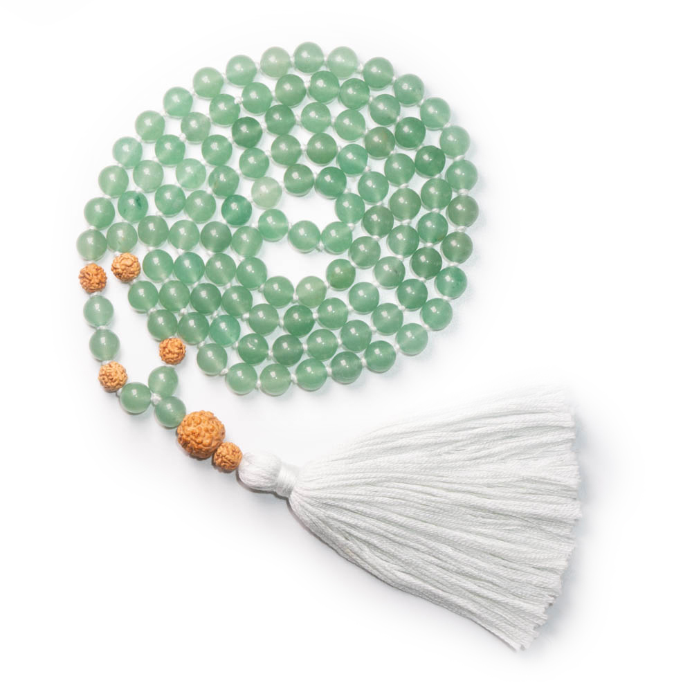 Green Aventurine & Rudrakshra - Temple Meditation Mala Necklace