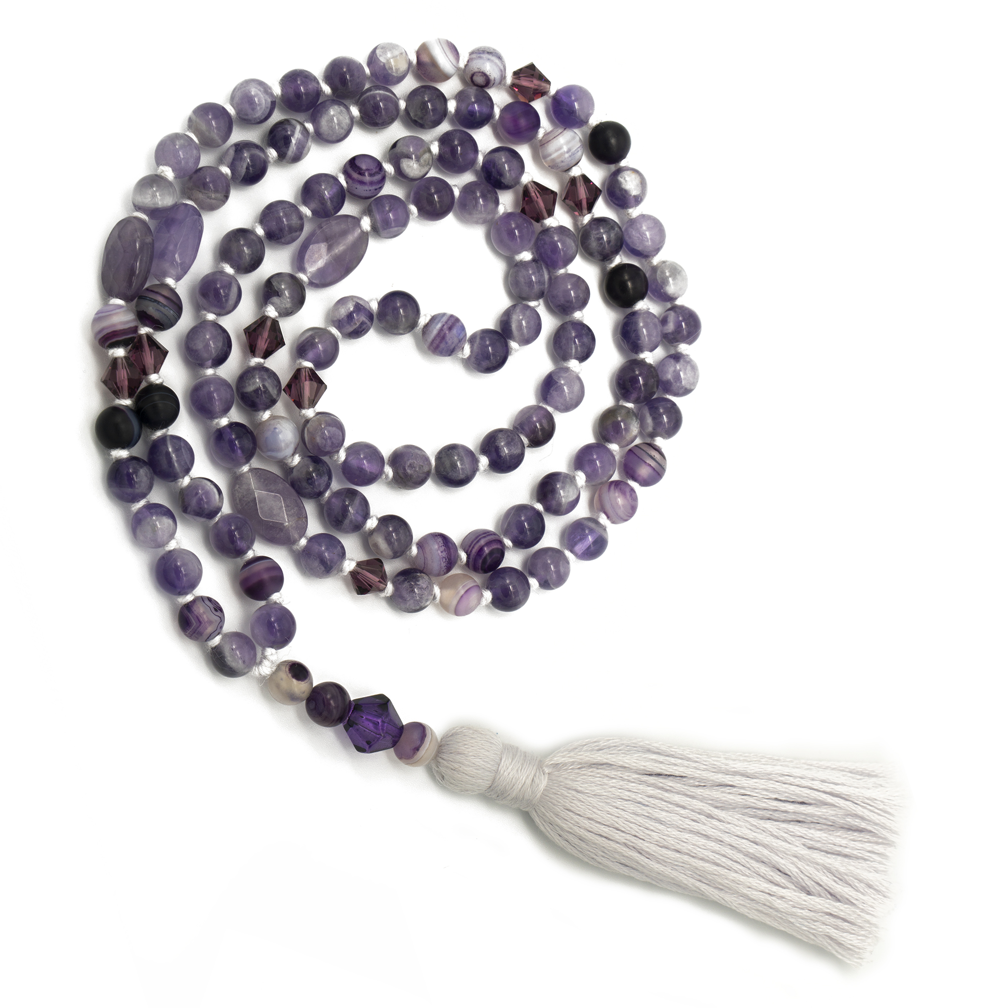 Amethyst, Agate & Coloured Glass - Temple Mala Necklace