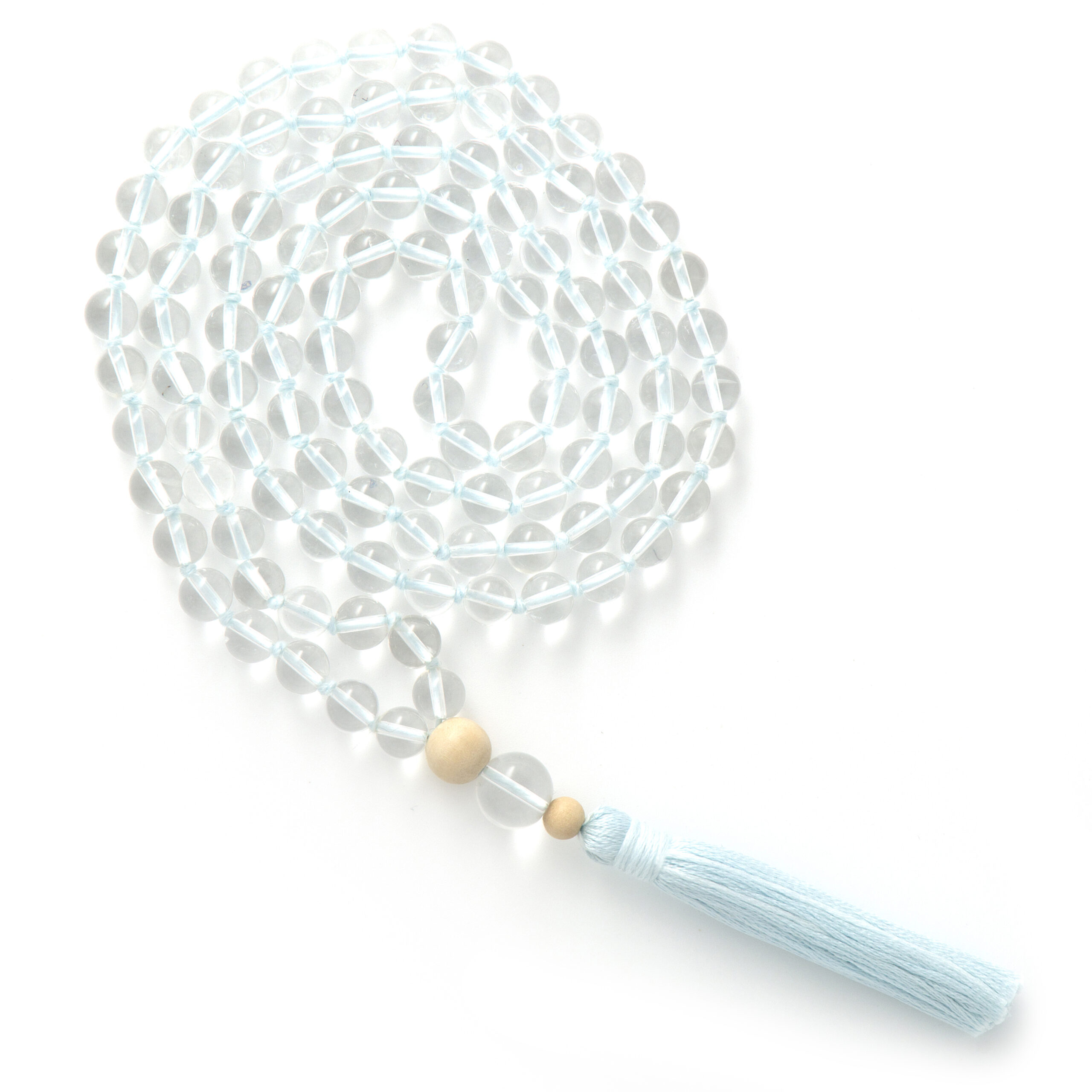 Rock Quartz & White Wood - Temple Meditation Mala