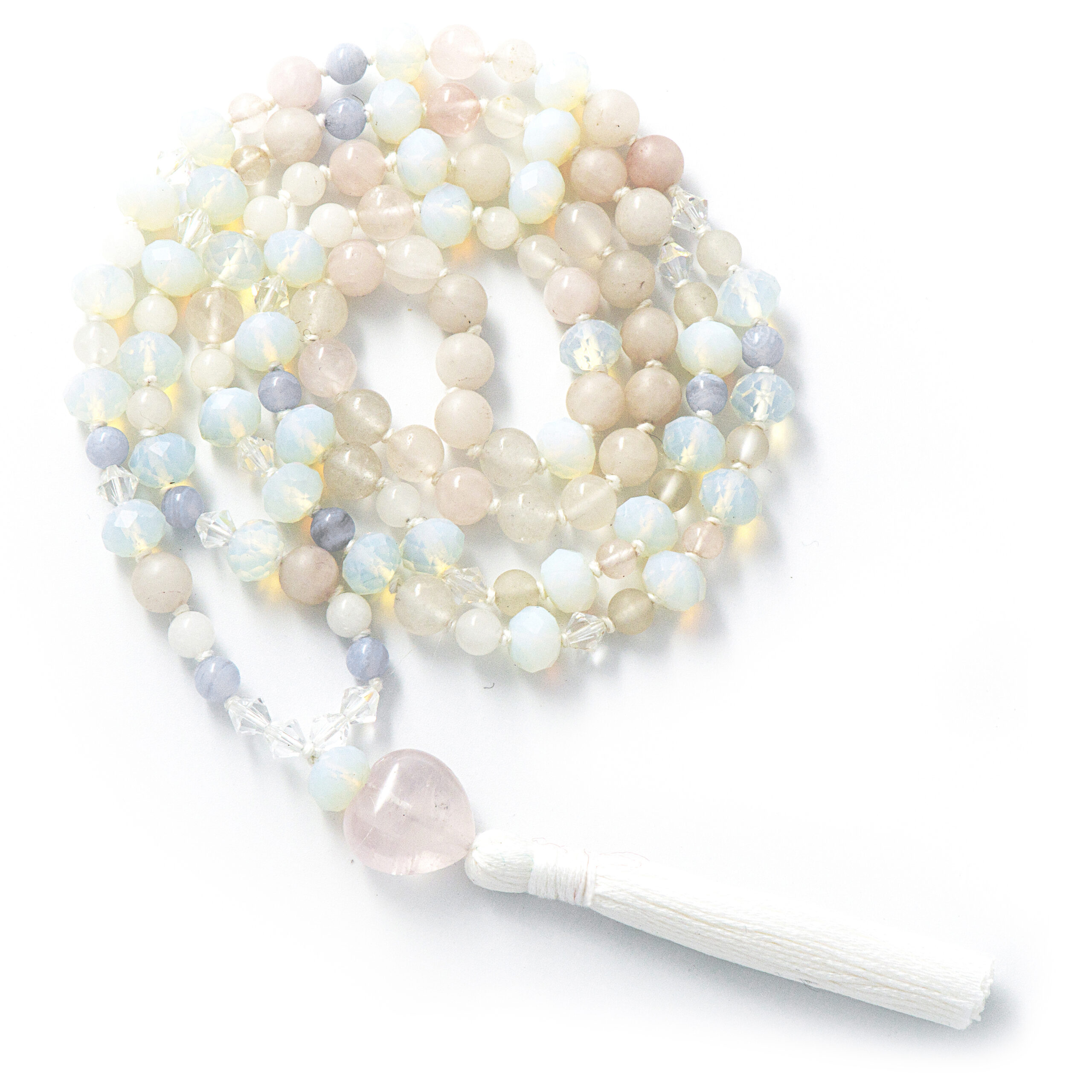 Rose Quartz, Blue Lace Agate & Opalite - Temple Mala Necklace