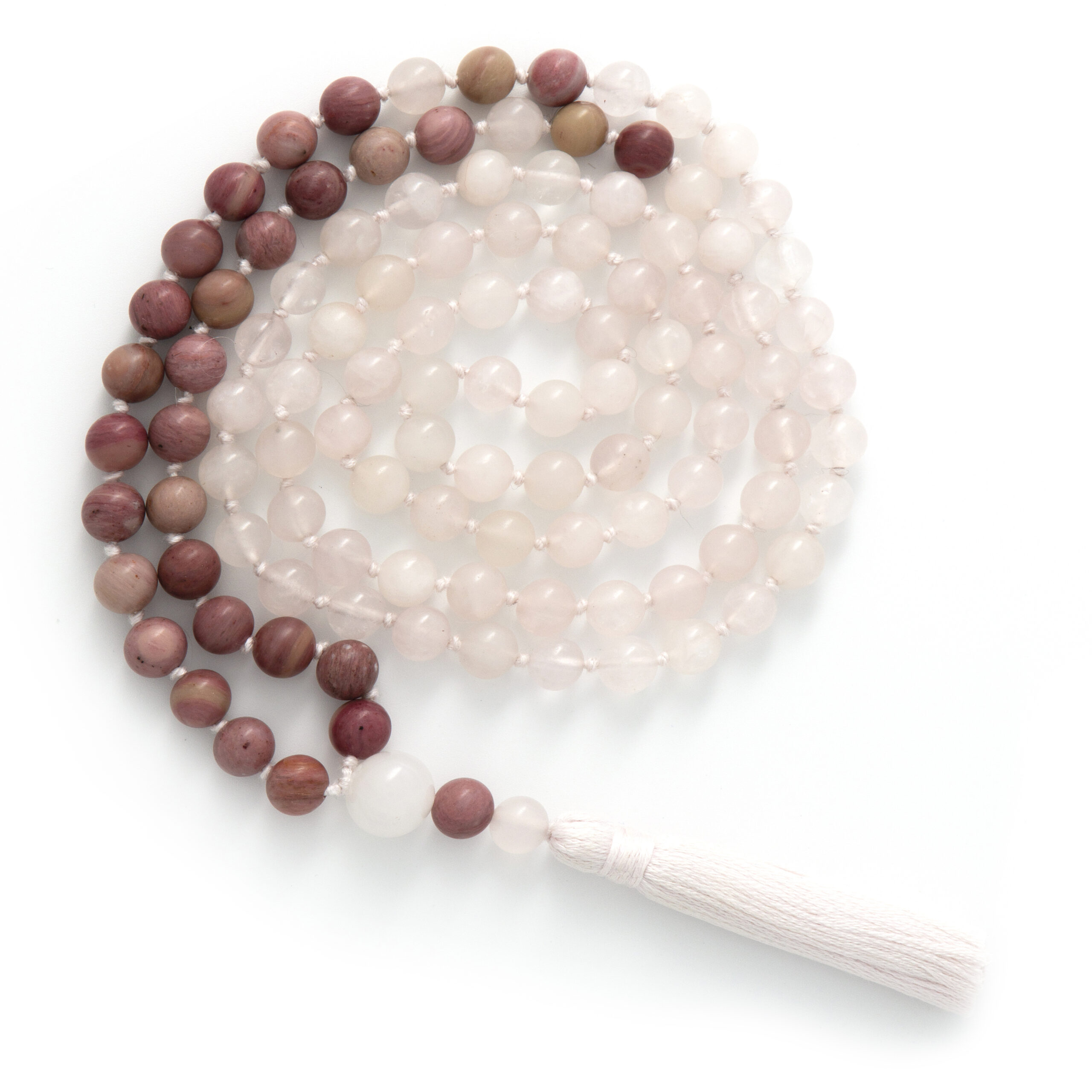 Rhodonite & Rose Quartz - Temple Mala Necklace